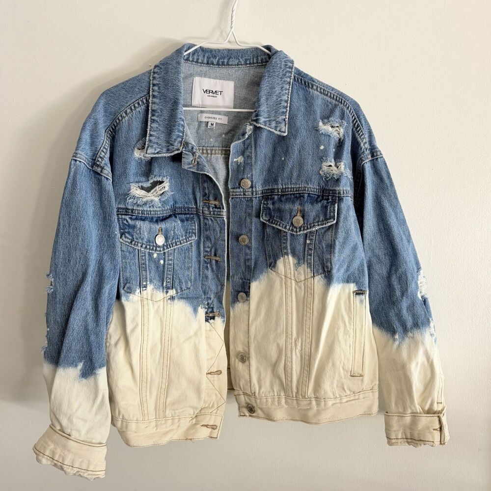 Vervet Los Angeles Women’s Denim Jacket Size Medium Oversized Distressed Dip Dye - Picture 3 of 11
